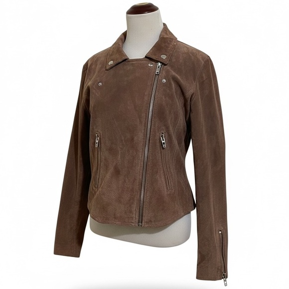 Blank NYC Jackets & Blazers - Blank NYC Brown Leather Moto Jacket Women’s S Biker Street Style Suede Zip Up